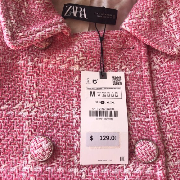 ZARA WOMEN NEW TEXTURED PLAID COAT SHORT JACKET PINK / WHITE 2413/152 XS - XL - Picture 12 of 12